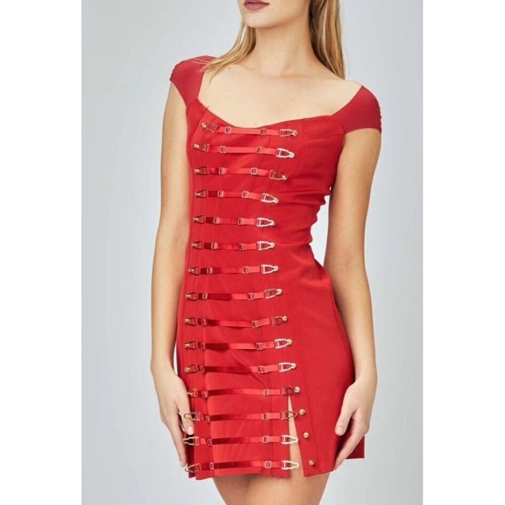 MURMUR Secure Mini Dress NWT Red Off Shoulder Suspenders Retail $805 Sz 36 US 4